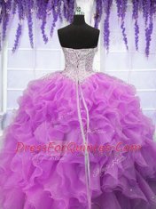 Sleeveless Floor Length Ruffles Lace Up Quinceanera Dress with Fuchsia