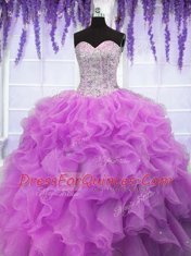 Sleeveless Floor Length Ruffles Lace Up Quinceanera Dress with Fuchsia