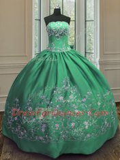 Cute Ball Gowns Ball Gown Prom Dress Green Strapless Satin Sleeveless Floor Length Lace Up