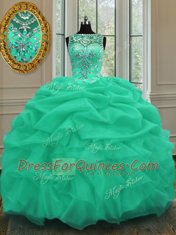 Extravagant Scoop Apple Green Lace Up Quinceanera Dresses Beading and Pick Ups Sleeveless Floor Length