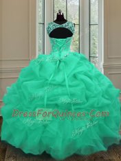 Extravagant Scoop Apple Green Lace Up Quinceanera Dresses Beading and Pick Ups Sleeveless Floor Length