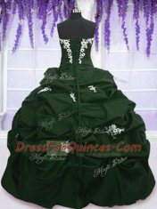 Cheap Sleeveless Taffeta Floor Length Lace Up 15 Quinceanera Dress in Dark Green and Peacock Green with Appliques and Pick Ups