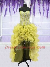 Classical Four Piece Floor Length Light Yellow Quinceanera Gown Organza Sleeveless Beading and Ruffles