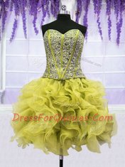 Classical Four Piece Floor Length Light Yellow Quinceanera Gown Organza Sleeveless Beading and Ruffles