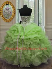 Organza Sleeveless Floor Length Quinceanera Dresses and Beading and Pick Ups