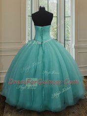Custom Design Beading Quinceanera Gowns Turquoise Lace Up Sleeveless Floor Length