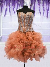 Smart Four Piece Ball Gowns Sweet 16 Dresses Orange Sweetheart Organza Sleeveless Floor Length Lace Up