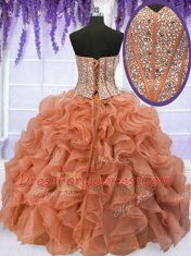 Smart Four Piece Ball Gowns Sweet 16 Dresses Orange Sweetheart Organza Sleeveless Floor Length Lace Up
