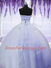 Beautiful Appliques Sweet 16 Dress Light Blue Lace Up Sleeveless Floor Length