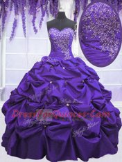 Taffeta Sweetheart Sleeveless Lace Up Beading and Pick Ups Quinceanera Dresses in Purple
