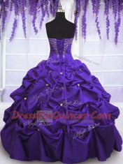 Taffeta Sweetheart Sleeveless Lace Up Beading and Pick Ups Quinceanera Dresses in Purple