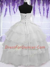 Colorful Ruffled Ball Gowns 15th Birthday Dress Silver Sweetheart Organza Sleeveless Floor Length Lace Up