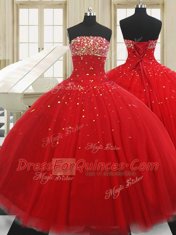 Trendy Tulle Sleeveless Floor Length Quinceanera Gown and Beading