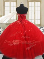 Trendy Tulle Sleeveless Floor Length Quinceanera Gown and Beading