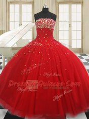 Trendy Tulle Sleeveless Floor Length Quinceanera Gown and Beading