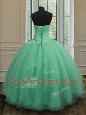 Custom Design Apple Green Ball Gowns Beading Quinceanera Gowns Lace Up Organza Sleeveless Floor Length