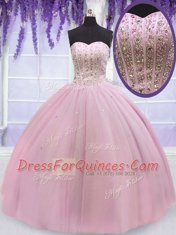 Floor Length Ball Gowns Sleeveless Baby Pink Quinceanera Dresses Lace Up