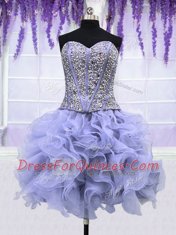 Four Piece Lavender Ball Gowns Sweetheart Sleeveless Organza Floor Length Lace Up Ruffles and Sequins Ball Gown Prom Dress