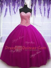 Floor Length Fuchsia Quinceanera Dress Sweetheart Sleeveless Lace Up