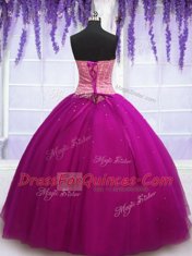 Floor Length Fuchsia Quinceanera Dress Sweetheart Sleeveless Lace Up