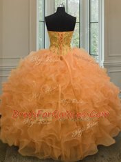 Beading and Ruffles 15th Birthday Dress Orange Lace Up Sleeveless Floor Length