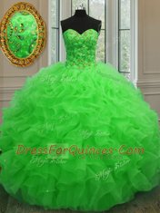Sleeveless Floor Length Beading and Ruffles Lace Up Quinceanera Gown