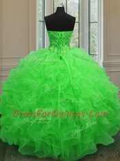 Sleeveless Floor Length Beading and Ruffles Lace Up Quinceanera Gown