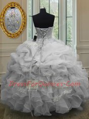 Fashionable Organza Sleeveless Floor Length Quince Ball Gowns and Beading and Pick Ups