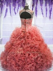 Scoop Sleeveless Lace Up Floor Length Beading and Ruffles Sweet 16 Dress