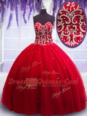 Red Sweetheart Neckline Beading Quinceanera Dresses Sleeveless Lace Up