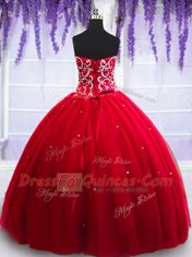 Red Sweetheart Neckline Beading Quinceanera Dresses Sleeveless Lace Up