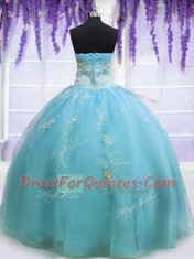 Floor Length Zipper Sweet 16 Dresses Baby Blue for Military Ball and Sweet 16 and Quinceanera with Beading