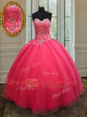 Glorious Coral Red Sweetheart Lace Up Beading Quinceanera Gown Sleeveless