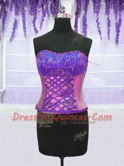 High End Four Piece Lilac Sleeveless Floor Length Appliques and Embroidery Lace Up Sweet 16 Dress