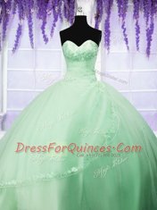 Charming Ball Gowns Tulle Sweetheart Sleeveless Appliques Floor Length Lace Up 15th Birthday Dress