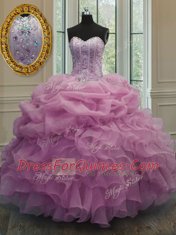 Pick Ups Floor Length Baby Pink Quinceanera Gowns Sweetheart Sleeveless Lace Up