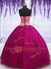 Dazzling Sweetheart Sleeveless Lace Up Quinceanera Dresses Hot Pink Tulle