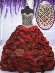 Taffeta Sweetheart Sleeveless Lace Up Beading and Sequins and Pick Ups Ball Gown Prom Dress in Wine Red