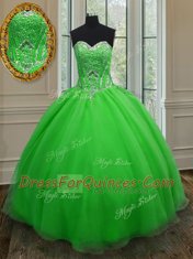 Cheap Sweetheart Lace Up Beading and Belt Sweet 16 Dresses Sleeveless