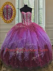 Multi-color Sweetheart Lace Up Beading and Ruffles and Sequins Quinceanera Dress Sleeveless