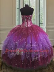 Multi-color Sweetheart Lace Up Beading and Ruffles and Sequins Quinceanera Dress Sleeveless
