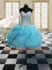 On Sale Three Piece Baby Blue 15 Quinceanera Dress Military Ball and Sweet 16 and Quinceanera and For with Beading and Ruffles Sweetheart Sleeveless Lace Up