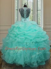 Classical Straps Apple Green Sleeveless Floor Length Beading and Ruffles Zipper Quinceanera Gown