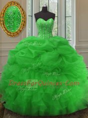 Fancy Green Sweetheart Lace Up Beading and Ruffles and Pick Ups Sweet 16 Quinceanera Dress Sleeveless