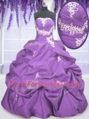 Appliques and Pick Ups Quinceanera Gowns Lavender Lace Up Sleeveless Floor Length