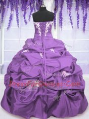 Appliques and Pick Ups Quinceanera Gowns Lavender Lace Up Sleeveless Floor Length