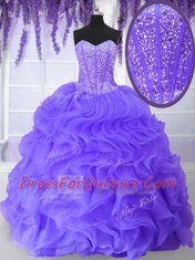Most Popular Lavender Lace Up Vestidos de Quinceanera Beading and Ruffles Sleeveless Floor Length