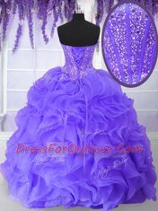 Most Popular Lavender Lace Up Vestidos de Quinceanera Beading and Ruffles Sleeveless Floor Length