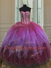 Custom Designed Three Piece Multi-color Quinceanera Gowns Military Ball and Sweet 16 and Quinceanera and For with Beading and Ruffles and Sequins Sweetheart Sleeveless Lace Up