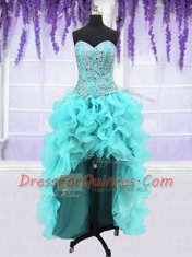 Four Piece Organza Sleeveless Floor Length Ball Gown Prom Dress and Ruffles and Sequins